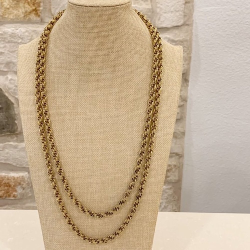 Gold-tone Long Thick Rope Chain Necklace.